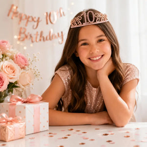Metal Rhinestone Age 10 Birthday Tiara - Rose Gold