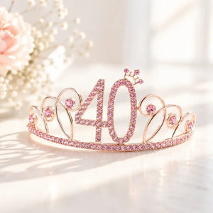Rose Gold Metal Rhinestone 40th Birthday Crown Tiara