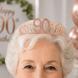 Rose Gold Metal Rhinestone Happy 90th Birthday Tiara