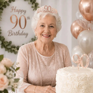 Rose Gold Metal Rhinestone Happy 90th Birthday Tiara