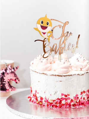 Rose Gold Mirror Acrylic Oh Babies Baby Shark Baby Shower Cake Topper