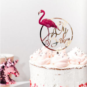 Rose Gold Mirror Acrylic Oh Baby Flamingo Loop Cake Topper - Baby Shower, Gender Reveal Laser Cut Script Cake Topper