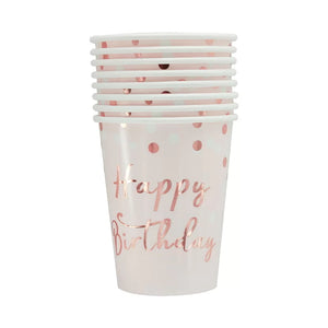 Rose Gold Dot Happy Birthday Paper Cups 6pk