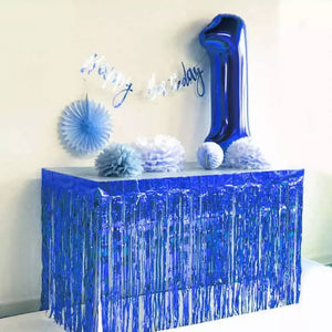 Royal Blue Foil Fringe Table Skirt