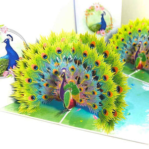 Royal Blue Peacock on Green Grass 3D Pop Up Greeting Card