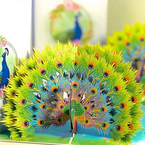 Royal Blue Peacock on Green Grass 3D Pop Up Greeting Card