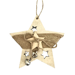 Nordic style wooden star festive pendant with rustic ribbon