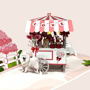 Samoyed Dog w/ Love Lollipop Cart 3D Origami Card
