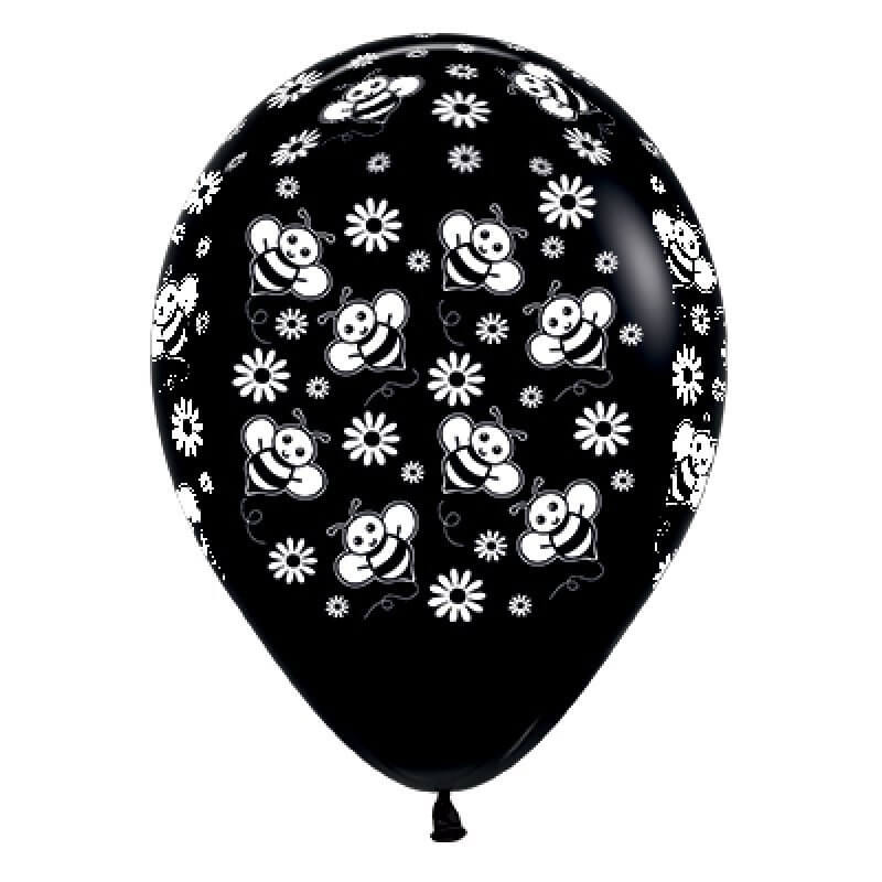 Bumble Bee's Flowers Black Latex Balloons