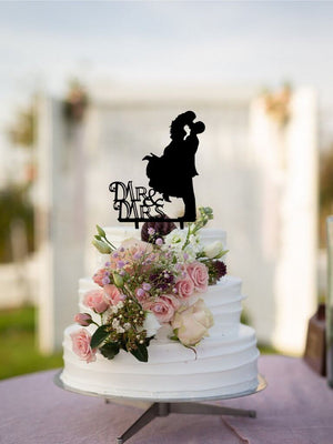 Silhouette Mr & Mrs Wedding Couple Kissing Cake Topper for engagement, bridal shower, hens party cake decorations