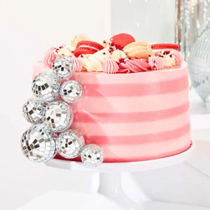 Pack of 8 silver disco ball food decorations cake toppers for cakes and cupcakes