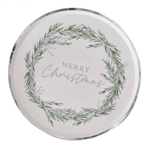 Silver Glitter Merry Christmas Paper Plates 8pk