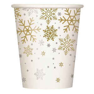 Silver and gold snowflake Christmas paper cups 270mL pack of 8