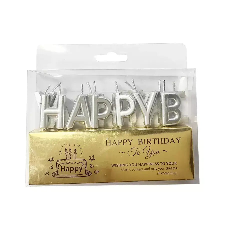 Silver 'Happy Birthday' Candles
