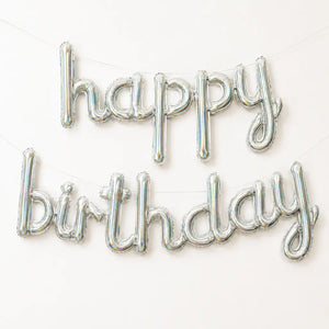 Silver 'happy birthday' Script Foil Balloon Banner