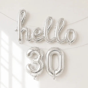 Silver 'hello 30' Birthday Foil Balloon Banner