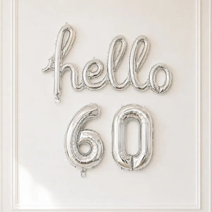 Silver 'hello 60' Birthday Foil Balloon Banner