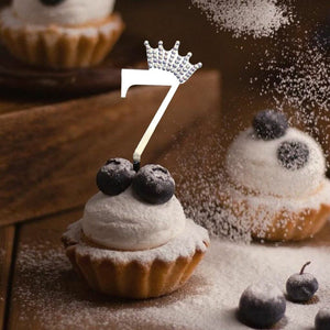 Acrylic Silver Mirror Number 7 Rhinestone Crown Cupcake Topper