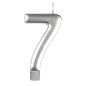 Metallic silver moulded number 7 birthday candle