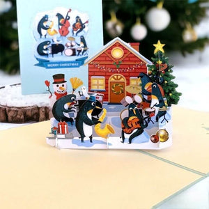Online Party Supplies Australia Snowman & Penguin Rockin' Around Christmas Tree 3D Pop Up Card