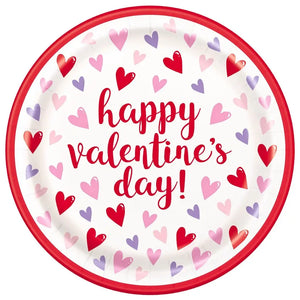 Sparkling Hearts Valentine paper plates 8 pack 23cm