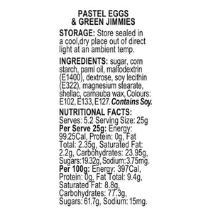 Green jimmies and pastel sugar eggs torage ingredients nutritional facts