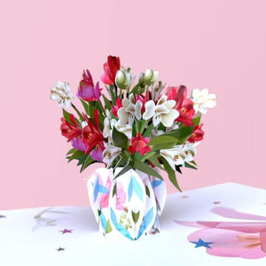 Colourful Daffodil Bouquet in Vase 3D Pop Up Greeting Card