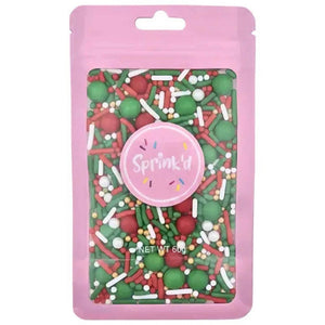 Sprink'd Grinchmas Medley sprinkles in a 60g resealable pouch for Christmas baking.