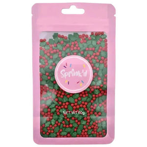 Sprink'd Holly & Berry sprinkles in a 60g resealable pouch for Christmas baking.