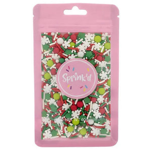 Sprink'd Jolly Medley sprinkles in a 60g resealable pouch for Christmas baking.