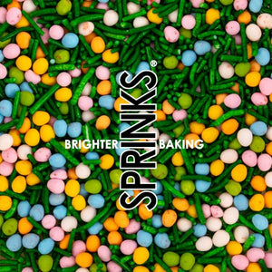 Pastel speckled egg sprinkles with green jimmies