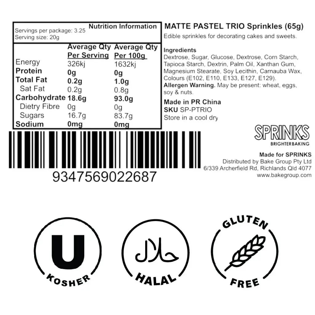 Sprinks Matte Pastel Trio sprinkles for cake and cupcake decorating ingredients