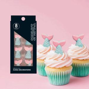 Sprinks pink and aqua mermaid tail icing decorations in an eight-pack