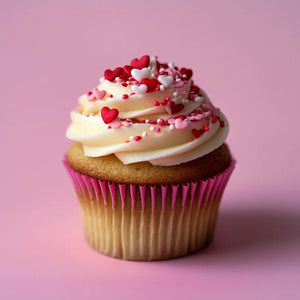 Red pink and white heart sprinkles for cupcakes