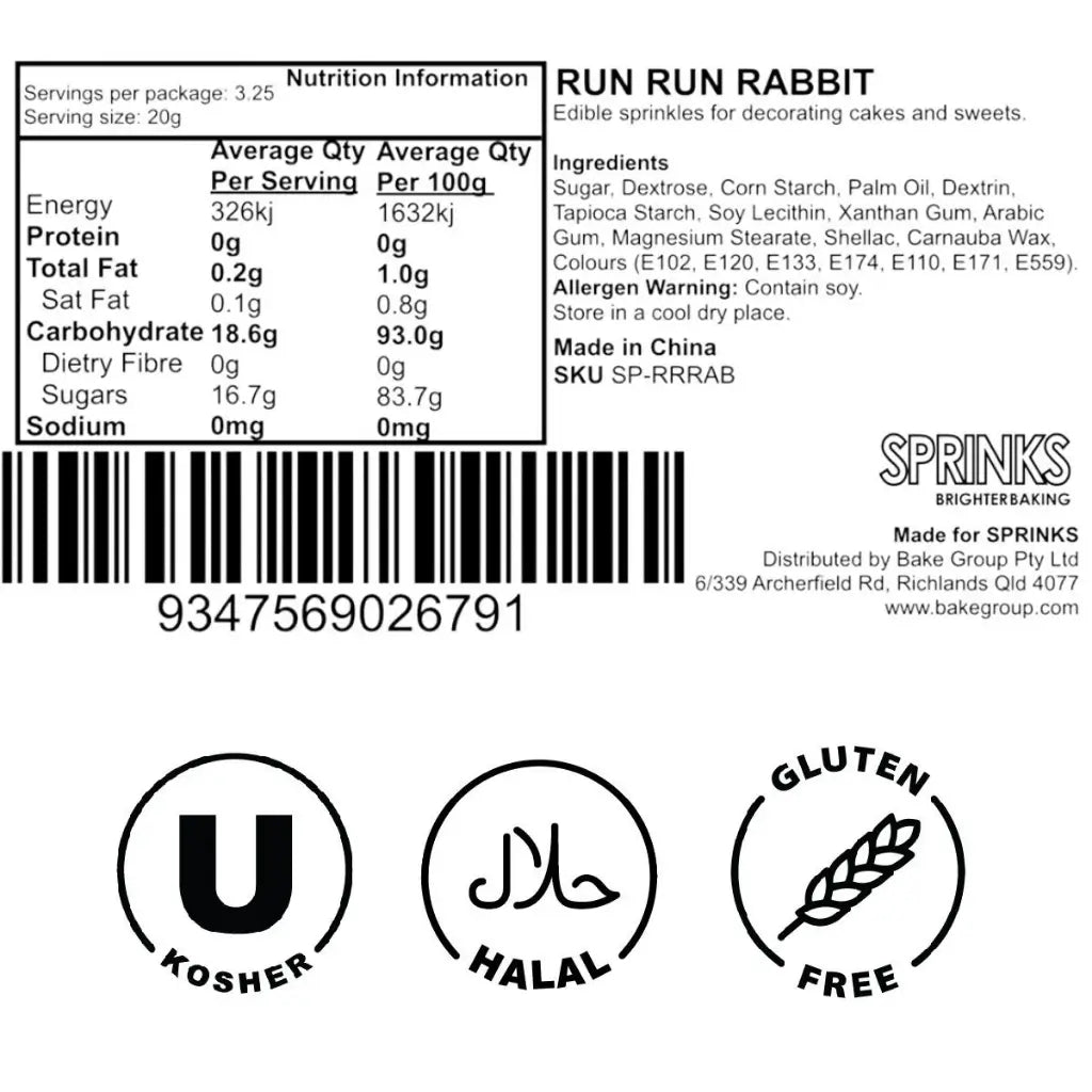 Run Run Rabbit Easter Sprinkle Mix 65g ingredients