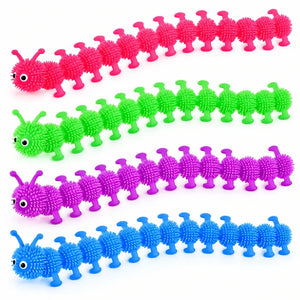 Pink green purple and blue stretchy caterpillar sensory toys