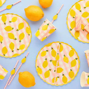 Citrus themed party plates with lemon design