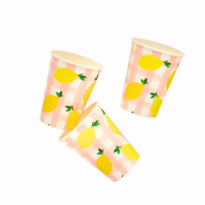 Citrus themed party cups with lemon design