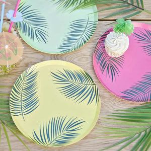Hawaiian Tiki Palm Leaf Printed Paper Plates 8pk