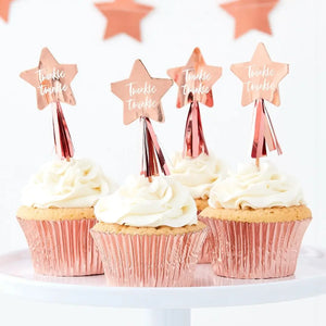 Rose Gold Twinkle Twinkle Star Cupcake Toppers 8pk