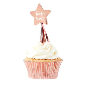 Rose Gold Twinkle Twinkle Star Cupcake Toppers 8pk