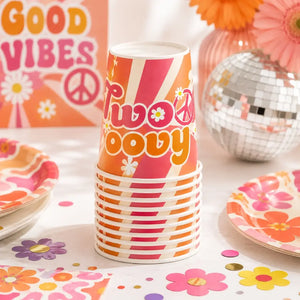 Retro Two Groovy Paper Cups 266ml 10pk