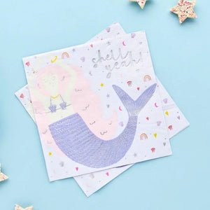 Pastel purple mermaid napkins with shiny iridescent details