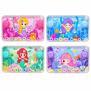 Compact mermaid ring-toss water game with two push buttons