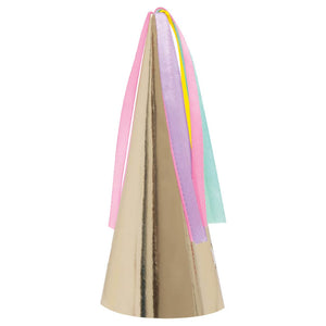 Pack of 8 Gold Unicorn Party Hats with Pastel Tassels childrens birthday party costumes accessories