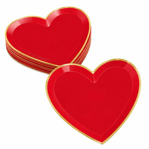 Valentine's Day heart paper plates with gold trim