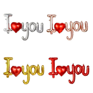 Wedding anniversary I Love You foil balloon silver rose gold gold red with red heart