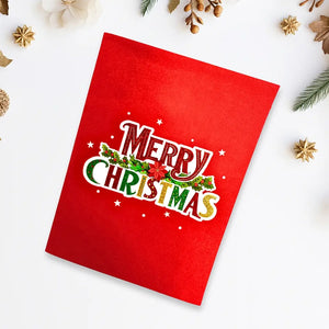 3D pop-up Christmas card featuring Santa flying with reindeers cover