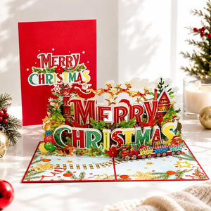 Santa Claus Flying with His Reindeers 3D Card