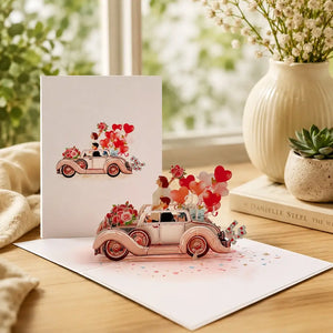 Vintage wedding car 3D pop up greeting card